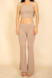 Women Ribbed Sleeveless Crop Top High Rise Pants Set Zarnesh