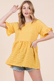 Women Textured Ruffle Sleeve Round Neck Pullover Tunic Tops Zarnesh
