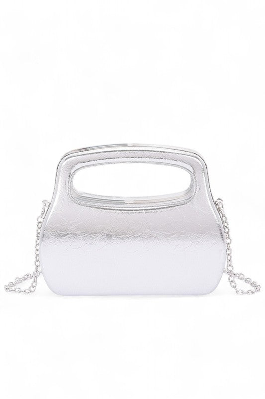 Women Top Handle Molded Metallic Compact Size Clutch Swing Bag Zarnesh