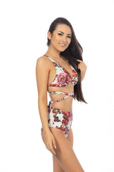 Women Two Piece Criss Cross Wrap Bikini Floral Print Zarnesh