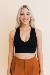 Women Ultra Comfy Everyday Plunge Neckline Ribbed Crop Top Zarnesh