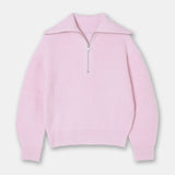Women V Neck Half Zip Lapel Collar Long Sleeves Knit Sweater Zarnesh