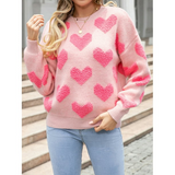 Women Valentine Hearts Knit Pull Over Sweater | Zarnesh