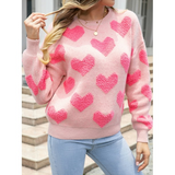 Women Valentine Hearts Knit Pull Over Sweater | Zarnesh
