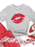 Women Valentine Red Lips Graphic Short Sleeve Tee Zarnesh