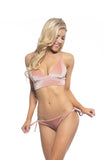 Women Velvet Bralette Top Halter Tie Side Bottom Bikini Set Zarnesh