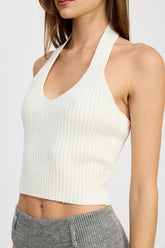 Women Versatile Texture Ribbed Halter Neck Top Zarnesh