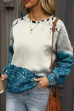 Women Vibrant Blue Tie Dye Cow Color Block Pullover Sweatshirt Zarnesh