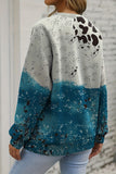 Women Vibrant Blue Tie Dye Cow Color Block Pullover Sweatshirt Zarnesh