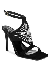 Women Warda Jeweled Shiny Stiletto Ankle Strap Heels Zarnesh
