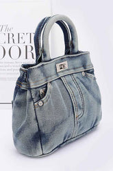 Women Washed Denim Top Handle Convertible Bag Zarnesh