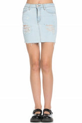 Women Western Zip Fly Fading Vintage Denim Jeans Mini Skirts Zarnesh