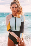 Women Color Block Front Zip One Piece UPF50 Rash Guard | Zarnesh