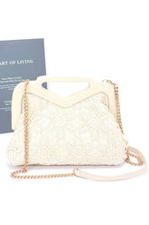 Women Wooden Frame Crochet Flower Top Handle Clutch Zarnesh