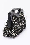 Women Wooden Frame Crochet Flower Top Handle Clutch Zarnesh