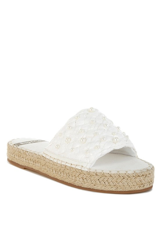 Women Yakna Pearl Embellished Woven Flatform Flat Heel | Zarnesh
