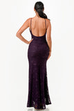 Women Zipper Open Back Lace Sequins Mermaid Dress Zarnesh