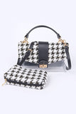 Women's 2 In 1 Tweed Houndstooth Print Clear Bag Set | Zarnesh