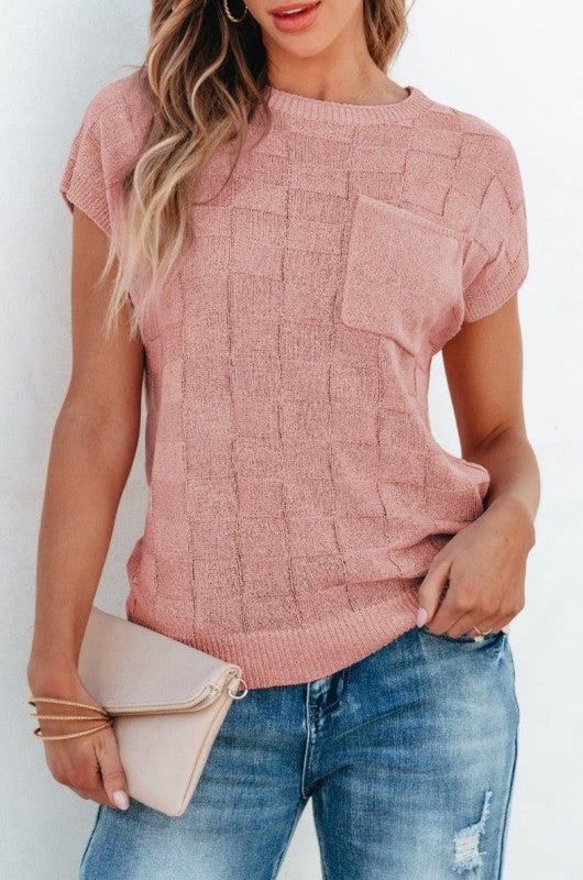 Women's Andrea Lattice Textured Knit Short Sleeve Sweater | Zarnesh