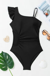 Women's Asymmetric Ruffle Shoulder One-Piece Swimsuit | Zarnesh