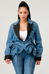 Women’s Athina Denim Blazer Ruched Jacket | Zarnesh