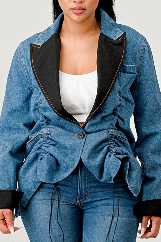 Women’s Athina Denim Blazer Ruched Jacket | Zarnesh