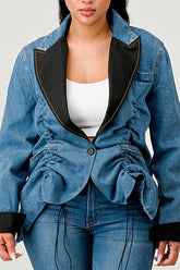 Women’s Athina Denim Blazer Ruched Jacket | Zarnesh