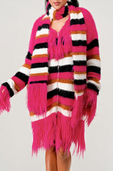 Women’s Athina Fuzzy Striped Faux Fur Fringe Sweater | Zarnesh