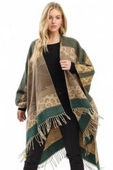 Women's Aztec Pattern Fringe Ruana Cardigan Warp Scarf | Zarnesh