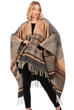 Women’s Aztec Pattern Fringe Ruana Poncho Shawl Wrap | Zarnesh