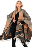 Women’s Aztec Pattern Fringe Ruana Poncho Shawl Wrap | Zarnesh