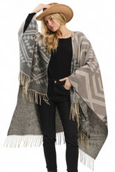 Women's Aztec Pattern Poncho Ruana Cardigan Warp Scarf | Zarnesh