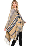 Women’s Aztec Striped Fringe Ruana Poncho Shawl Scarf | Zarnesh