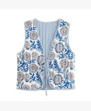 Women's Reversible Printed Striped Cotton Puffer Vest | Zarnesh