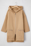 Women’s Beige Solid Casual Longline Hooded Zip Up Coat | Zarnesh