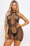 Women’s 2470 Black Alena Fishnet Mini Dress | Zarnesh