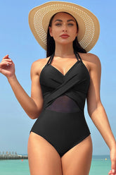 Women’s Color Block Halter Cross Lace One Piece Swimsuit | Zarnesh