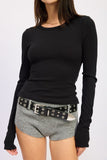 Women’s Black Ribbed Long Sleeve Stylish Back Cut Top | Zarnesh