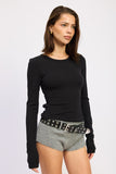 Women’s Black Ribbed Long Sleeve Stylish Back Cut Top | Zarnesh