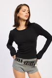 Women’s Black Ribbed Long Sleeve Stylish Back Cut Top | Zarnesh