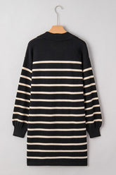 Women’s Striped Sweater Puff Sleeve Collared Mini Dress | Zarnesh