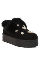 Women’s Zeta Charm Faux Fur Embellished Slip On Snow Boots | Zarnesh