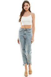 Women’s Detailed High Rise Distressed Straight Leg Jeans | Zarnesh