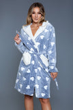 Women’s Heart Print Bunny Ear Hooded Robe | Zarnesh