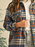 Women's Blue Red Mint Plaid Button Shacket Cardigan | Zarnesh