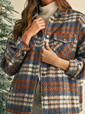 Women's Blue Red Mint Plaid Button Shacket Cardigan | Zarnesh