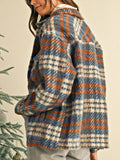Women's Blue Red Mint Plaid Button Shacket Cardigan | Zarnesh