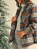 Women's Blue Red Mint Plaid Button Shacket Cardigan | Zarnesh