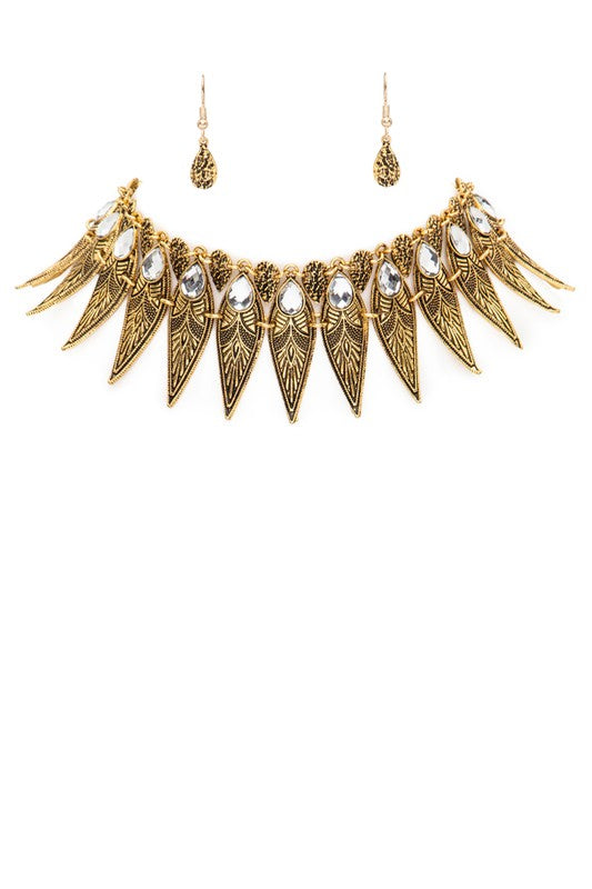 Women’s Boho Chic Engraved Metal Choker Necklace Set | Zarnesh