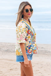 Women's Boho Crochet V Neck Briarwood Floral Blouse | Zarnesh
